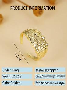 1pc Minimalist Textured Gold Geometric Square Pattern Ring, Unisex, New Release, Suitable For Holiday Wear - ring - View 8