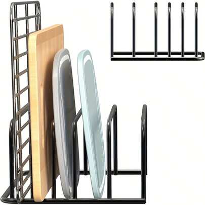 Heavy Duty Metal Kitchen Storage Rack - Space Saving Countertop And Cabinet Organizer Rack, Sturdy Cutting Board Holder, Bakeware Rack - Compact Kitchen Storage Rack For Small Kitchens, Easy Access Design - Suitable For Home And Commercial Use, Kitchen Organization, Stylish Metal Finish, , Vertical Plate Rack, Metal Storage Shelf, Ample Storage Space, Immediately, Cabinet Storage, Professional Chef's Choice