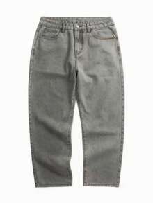 Comfortable Men's Extra Long Wide Leg Jeans Denim Non-Stretch Loose Fit With Pockets - than chì - Xem 7