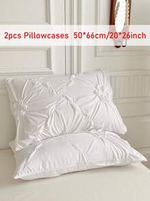 2pcs White Floral Polyester Pillowcases, Simple And Fashionable Design, Suitable For All Seasons - White - View 8