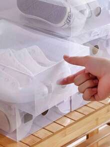 6 st genomskinliga skokartonger i plast - fukttäta, vattentäta, med ventilationshål, platsbesparande vikbar design, skokartonger för män, skokartonger för sovrum, skohyllor - Vitt - Visa 6