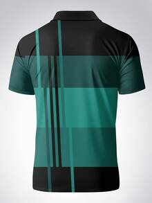 Plus Size Men's Casual Business Contrast Color Short Sleeve Polo Shirt - Green - View 3