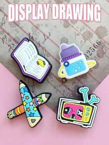 21件套好学习系列校园生活学习工具鞋子装饰挂件，欢迎返校最佳教师图案鞋饰，校园生活元素凉鞋装饰，适用于凉鞋、花园鞋、运动鞋、PVC鞋装饰，生日圣诞节万圣节派对礼物创意礼品 - 藍色 - 查看 8