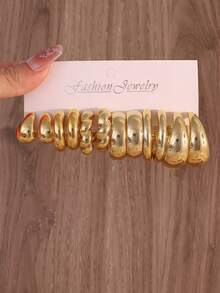 6-18 Pares de Conjunto de Brincos Dourados Brilhantes Revestidos em CCB, Material Amigável à Pele e Design, Mulheres Podem Usar Brincos Circulares Geométricos Simples o Dia Todo. - Dourado - Visão 7