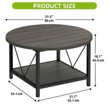 Yitahome Round Coffee Table For Living Room,80x80x46cm Retro Central Table With Storage Shelf, Industrial Modern Coffee Table With Sturdy Metal Legs Simple Center Table For Home Office - Grey - View 5