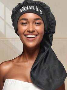 12 Zodiac Print Satin Bonnet - Women's Single Piece Fitted Long Hair Cap, Gentle Hair Care Sleep Accessory - Black - CM01 - Constellation - View 25