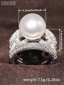 1 PC Luxury Cubic Zirconia & Faux Pearl Ring For Women For Wedding Engagement Anniversary Party Jewelry Valentine's Day Gift
