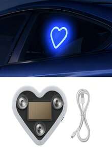 1 pieza Luz de neón LED con forma de corazón alimentada por energía solar, lámpara de ambiente con forma de corazón, luz ambiente LED inalámbrica incorporada, adecuada para tu coche - Multicolor - Ver 13