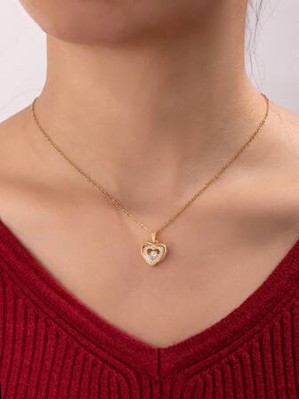 1pc Minimalist Vintage Hollow Heart Pendant Necklace, Fashionable Design, Suitable For Valentine's Day