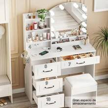 Multifunctional Dressing Table With Mirror, LED Lights And Drawers, 2 Colors