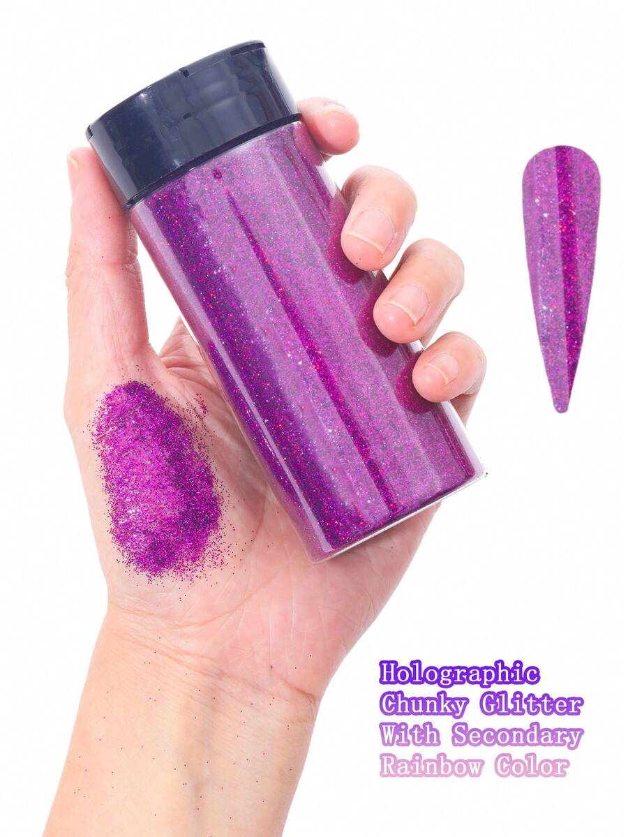 80g/2.85oz Holographic Ultra Fine Glitter, 1/128" Resin Glitter Sequins, Suitable For Tumblers, Resin Crafts, Slime, Nail Art, Holiday Decorations, Christmas Ornaments - 紫色 - 查看 1