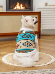 Southwestern Pattern Fluffy Pet Vest With Leash Ring - Soft & Comfortable Small Dog Vest And Cat Clothes, Warm Plush Pet Everyday Wear, Fashionable Indoor/Outdoor Pet Apparel For Small Breeds, Adorable Variety Of Pet Vests, Durable Pet Clothes With Leash Loop, Casual Daily Use Dog And Cat Outfits - Multicolor - View 5