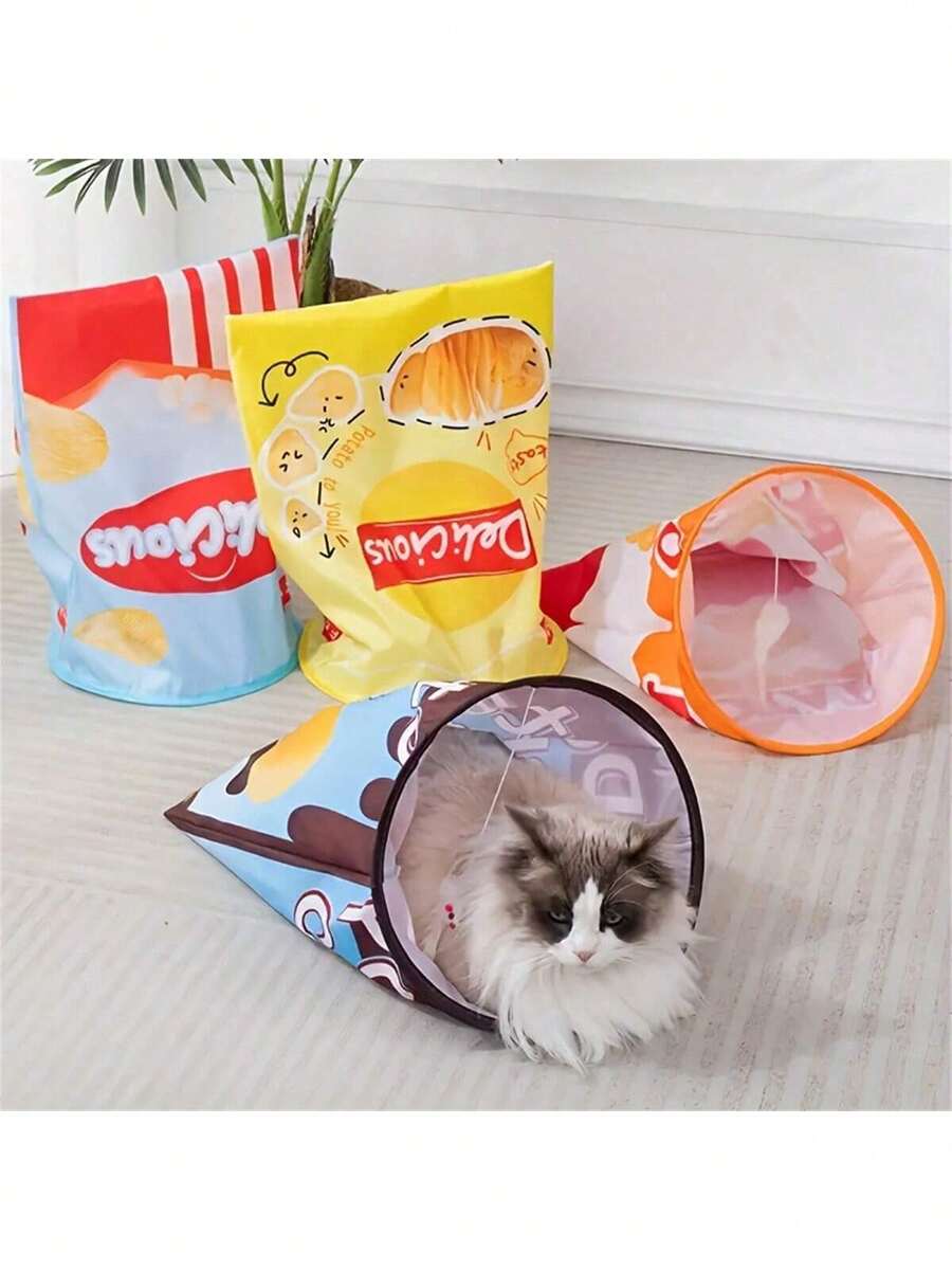 Túnel plegable de papel arrugado como juguete para gatos y amantes de los gatos, autoentretenemiento para gatear, juguete de actividad para amantes de los gatos y mamás de gatos - Multicolor - Ver 1