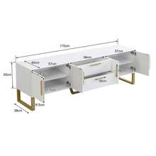 High-Quality TV Screen: Boden, Golden Handle And Shape, Tür Mit Gravierter Textur, Aufbewahrungslösung Für Das Wohnzimmer, Perfect Combination With Elegant, Luxus And Functionalität - White - View 2