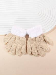 1 Paar Kleinkind Mädchen einfarbige minimalistische dicke warme Fleece Fäustlinge, 1-3 Jahre, Herbst/Winter