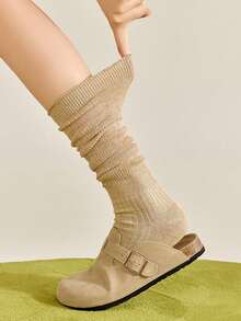 2 đôi tất nữ màu trơn, viền bèo, dài đến đầu gối, thoải mái và ấm áp, thích hợp để phối cùng bốt cưỡi ngựa, mùa thu/đông. - Nhiều màu - Xem 4