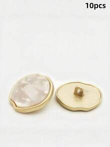 10pcs"Luxury Resin Metal Pearl-Like Coat Buttons - Front & Back Design Decorative Fasteners For Jackets, Blazers & Wool Coats" - Gold - View 9