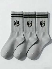 1/3双随机黑白字母印花男女通用中筒袜，休闲运动袜，舒适时尚，适合日常穿着，四季皆宜，学院风 - 彩色 - 查看 4
