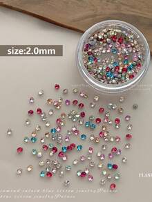 33颗彩色尖底水钻，闪亮多面圆形水钻，DIY美甲装饰