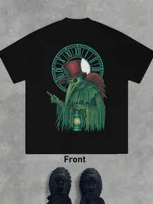 Plague Doctor Lantern Clock T-Shirt, Street Hip Hop Style, Breathable, Graphic - Black - View 2