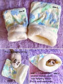 1pc Comfortable Cat Sleeping Bag, Warm Cat Sleeping Bag For Winter, Soft Plush Half-Enclosed Cat Sleeping Bag For Indoor Use - Multicolor - View 6