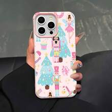 Estuche para teléfono con espejo con patrón navideño de Cascanueces Ballet compatible con  17,  16 Pro Max,  15 Pro Max,  13 y  12 hecho de TPU para una protección óptima contra golpes y caídas perfecto para celebraciones festivas un regalo encantador para familiares, amigos y ocasiones especiales que incluyen cumpleaños, días festivos y eventos de temporada - Rosa - Ver 5
