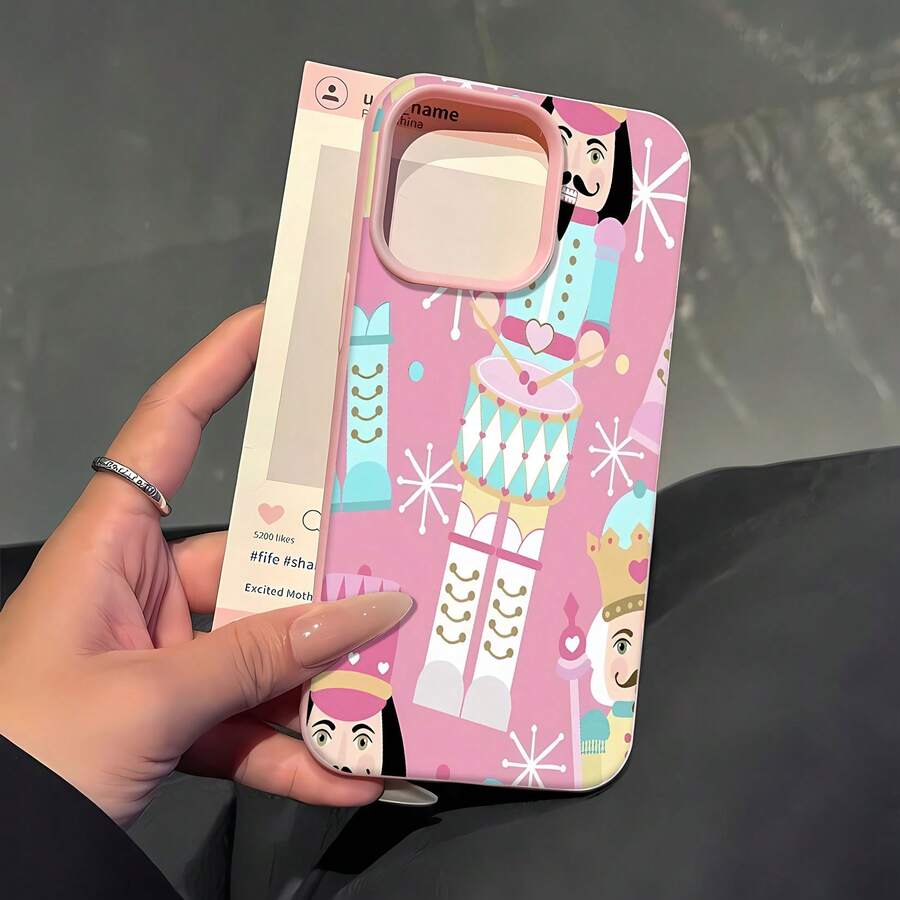 Funda de teléfono con espejo y diseño de Cascanueces. También funciona como espejo y es compatible con 17, 16 Pro Max, 15 Pro Max, 13 y 12. Fabricada en TPU resistente, garantiza una excelente protección contra golpes y caídas. Un regalo encantador para familiares, amigos, celebraciones navideñas, parejas y ocasiones especiales como Navidad, citas o cumpleaños. - Rosa - Ver 1