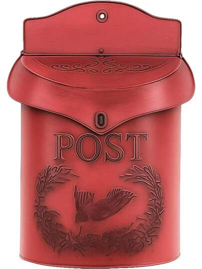 Vintage Letter Box Wall Mounted Postbox Traditional Post Box Mailbox Post Letterbox For Home Classic Mail Boxes With Lift-Up Lid, 40*24 Cm Decorative Outdoor For Porch/Garden Gate/Front Door (Red)