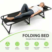 Foldable Camping Cots For Adults, Adjustable 3-Position Adults Reclining Folding Chaise, Outdoor Portable Folding Lounge Chair Sleeping Cots Bed With Pillow For Camping, Pool - Không kèm nệm - Xem 2