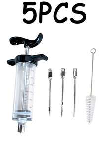 5支/2支装火鸡腌料注射器，带3根针头的肉类注射器，厨房烹饪调味料注射工具，适用于家禽、烤肉、烘焙，使调味料均匀渗透。