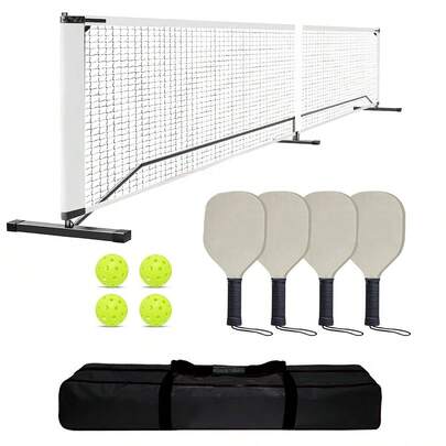 Pickleball Net For Driveway, 22FT Portable Regulation Pickleball Net System With Metal Frame, 4 Paddles, 4 Outdoor Pickleballs, Carry Bag, Weather Resistant & Easy Setup For Backyard, Park, Beach