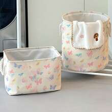 OYHOMO Collapsible Laundry Basket Girls Nursery Clothes Hamper Blanket Basket Butterfly Decor Toys Storage Basket Bin Thicken Canvas Home Organizer For Bedroom, Bathroom, Living Room - Multicolor - View 2