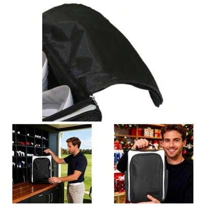 Travel Shoe - Zippered Shoes Storage Bag, Multi - Purpose Shoe Organizer With Handle, Side Accessory Pockets Easy Transport Travel Indoor Outdoor Backyard Driving Range Course