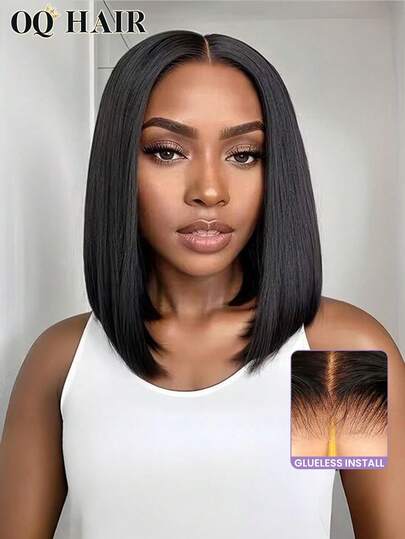 OQ Hair Wear Go 无胶假发 Yaki 直发波波头真人发假发 6x4 高清蕾丝闭合假发 180% 真人发 8-16 英寸 自然色 迷你结 预漂白真人发假发 预剪预拔蕾丝真人发前假发 包邮 自然发饰 女士万圣节装扮 仙女装扮 圣诞节赠品 热梳接发