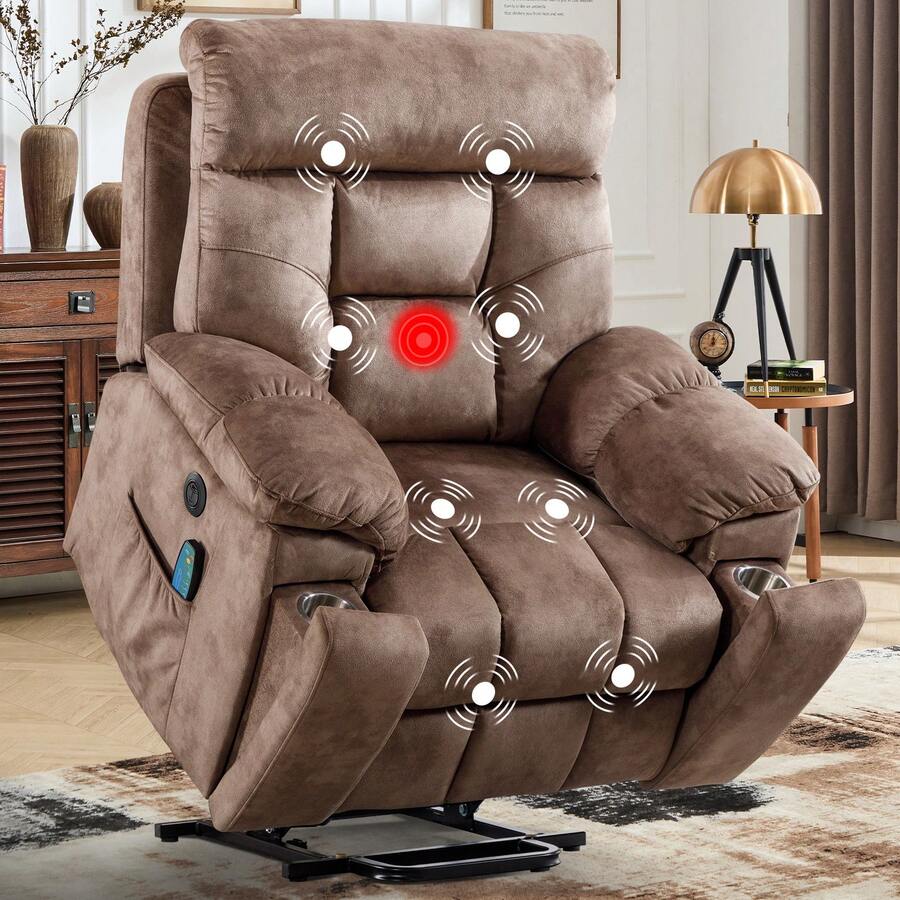 EBELLO Large Power Lift Recliner Chair With Massage And Heat For Elderly , Overstuffed Wide Recliners With 2 Cup Holders, Side Pocket And USB Port - Xem 1