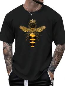 Men Black T-Shirt With Print Graphic Short Sleeve Round Neck Casual Shirt Season Wear Machine Washable Bee Themed Apparel - Black - View 2