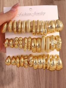 6-18 Pares de Conjunto de Brincos Dourados Brilhantes Revestidos em CCB, Material Amigável à Pele e Design, Mulheres Podem Usar Brincos Circulares Geométricos Simples o Dia Todo. - Dourado - Visão 8