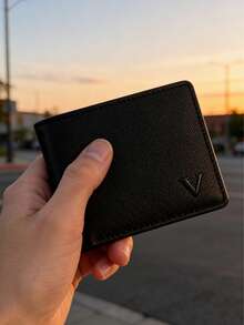 Men's Short Wallet With Dual Bill Compartments, Flip Cover Business Coin Purse, Luxury Credit Card Holder - Black - View 8
