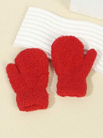 1 Pair Kids Fleece Gloves (3-8 Years Old) - Solid Color Half Fleece Warm Winter Gloves, Soft & Comfortable, Suitable For Children's Outdoor Activities In Cold Weather