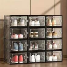 1pc Transparent Plastic Stackable Shoe Display Box - Stackable & Foldable Storage Box For High Heels, Shoes And Bags - Multicolor - View 4