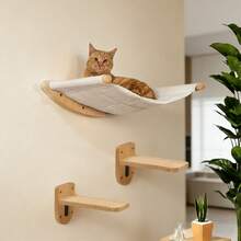 3PCS Cat Wall Shelves, Wall Mounted Cat Perch And 2 Cat Steps, Wooden Cat Hammock, Cat Tree - 薑色 - 查看 1