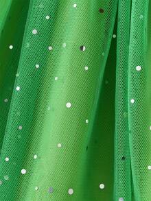 Girls St. Patrick's Day Casual Mesh Dress, Clover Print Green Mesh Long Sleeve Round Neck Princess Dress - Green - View 6