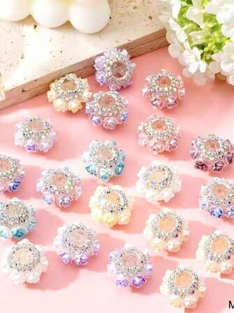 [20 Pieces] Imitation Rose Beads With Straight Holes, Rhinestone DIY Bead Pen Making, Suitable For Holiday Gift Exchanges, Party Favors For Female Friends, Bracelet Making, Keychain And Bag Charms