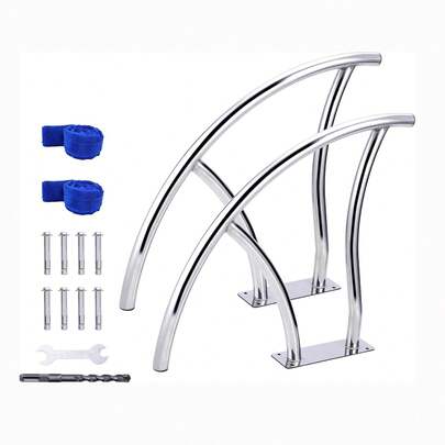 2 Stück Poolgeländer 30 x 30 Zoll, Poolhandläufe für eingelassene Pools, Edelstahl 304, hohe Belastbarkeit, rostfrei, mit blauer Griffabdeckung und Zubehör