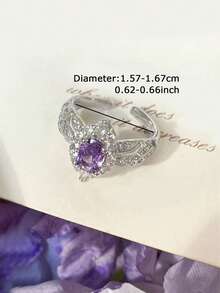 1 chiếc nhẫn hở điều chỉnh được, sang trọng, quý phái bằng đồng, đính đá Cubic Zirconia siêu nhỏ, thích hợp làm quà tặng, dự tiệc, liên hoan, gặp gỡ cho phụ nữ. - Bạc + Tím - Xem 4