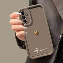客製化 TPU 全包覆手機殼，可客製姓名與 3D 金色愛心設計，防震軟殼，適用 S25 S24 S23 S22 S21 S20 Ultra Plus A56 A55 A54 A53 A52 A35 A34，週年禮物 - 酒紅色 - 查看 4