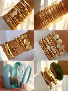 Vintage Elegant Retro Coin Design 1-25pcs/Set Metal Geometric Asymmetrical Hollow Line Wrapped Flower Carved Textured Wide Bangle Bracelet, Exaggerated Hiphop High-End Jewelry For Women Men Couples, Ideal For Vacation, Party, Date, Holiday Gift, Daily Matching, Halloween, Christmas, New Year (Random Style) - Multicolor - View 5