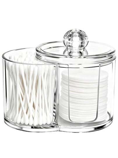 Cotton Swab Storage Jar, Suitable For Bathroom - Transparent Plastic Cotton Swab Box For Storing Cotton Swabs, Cotton Balls, Makeup Pads
