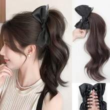 新款波点网纱蝴蝶结瀑布式马尾辫合成发爪夹马尾辫接发片，女士适用 - 彩色 - 查看 8