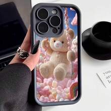 Cubierta de teléfono con diseño de oso de peluche rosa y arcoíris para iPhone 14 Pro Max funda protectora con estampado de dulces y nubes para uso diario y regalo - Burdeos - Ver 3
